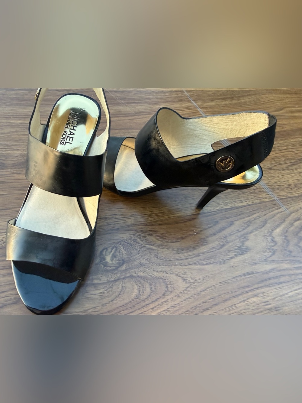 Michael Kors Black Patent Open-Toe Slingback Heels